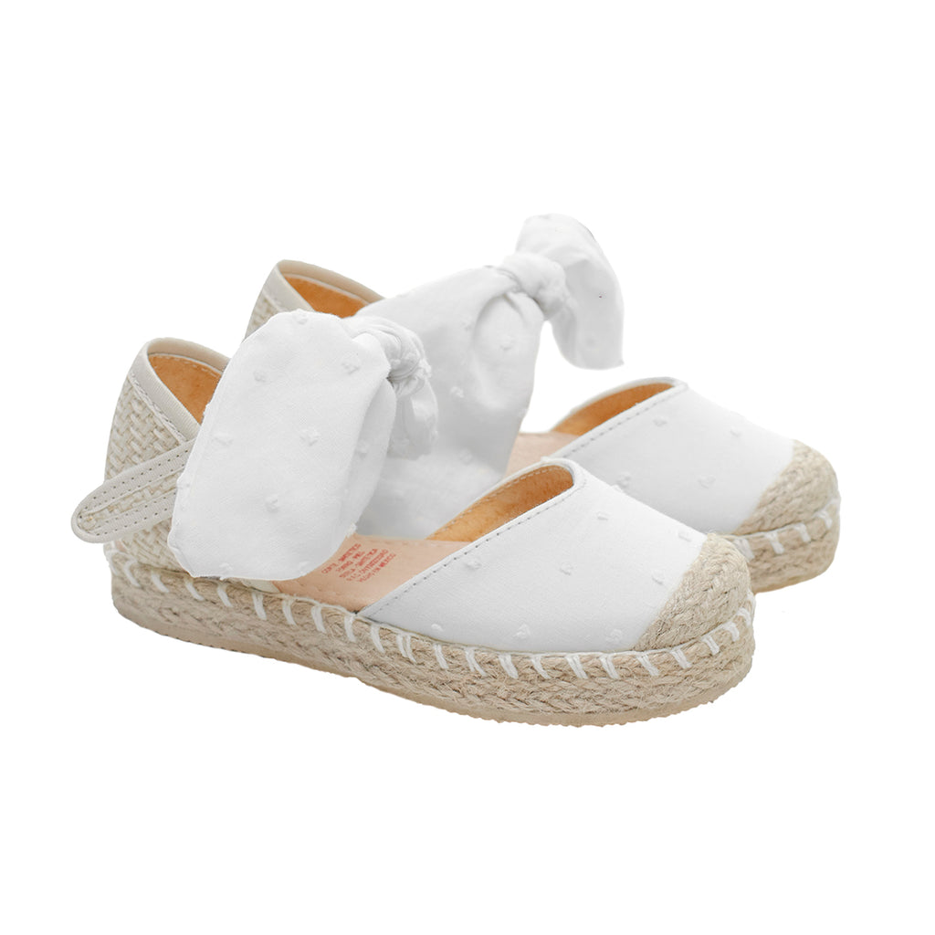 Alpargata Plumeti con moño niña blanco detalle – calzado infantil español ceremonia – Spañoletas México