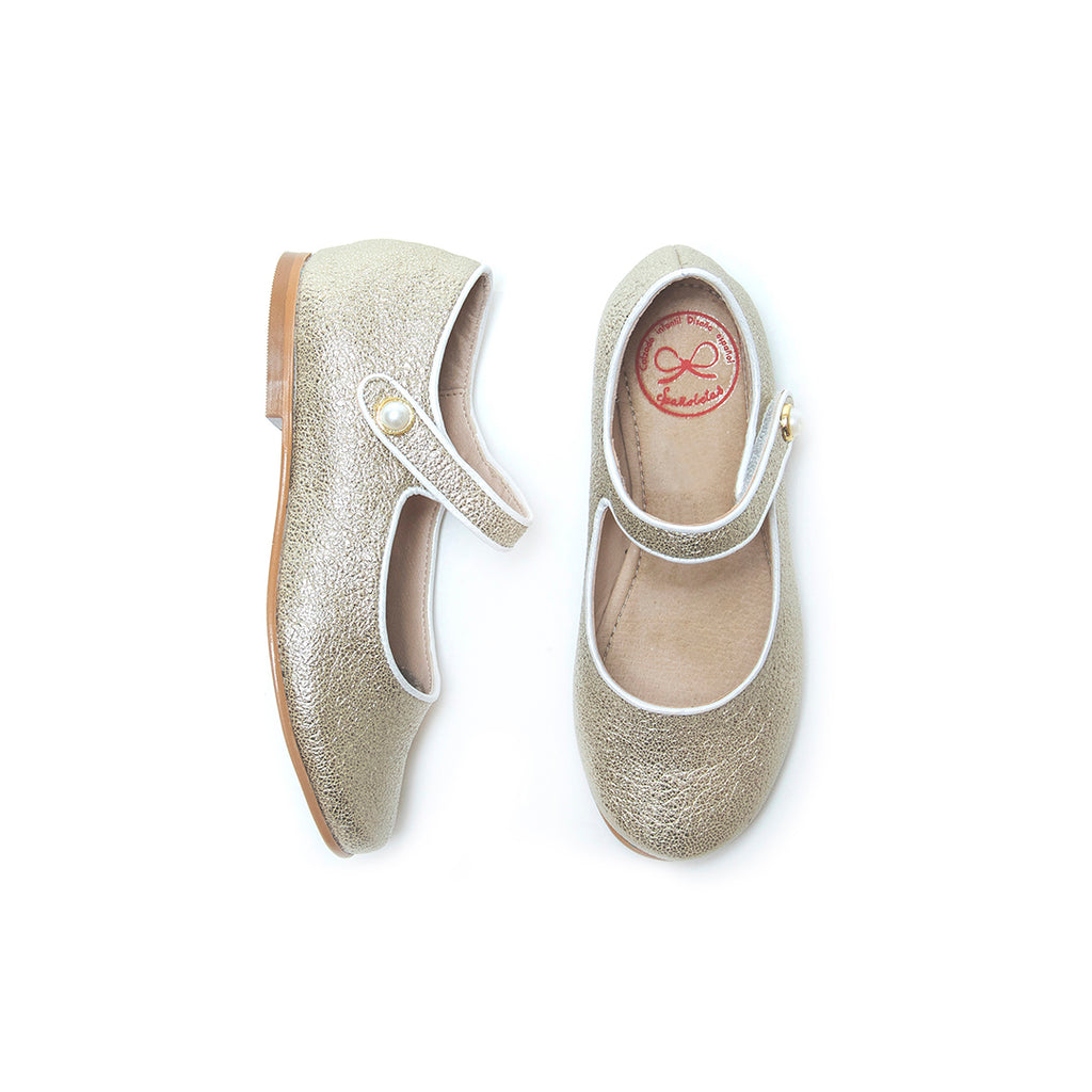 Merceditas Delux Metales niña oro – calzado infantil español elegante – Spañoletas México