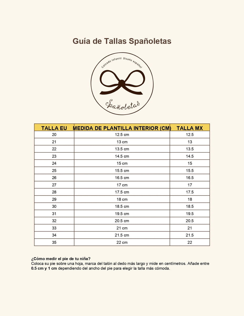 Guía de tallas calzado infantil – Spañoletas México
