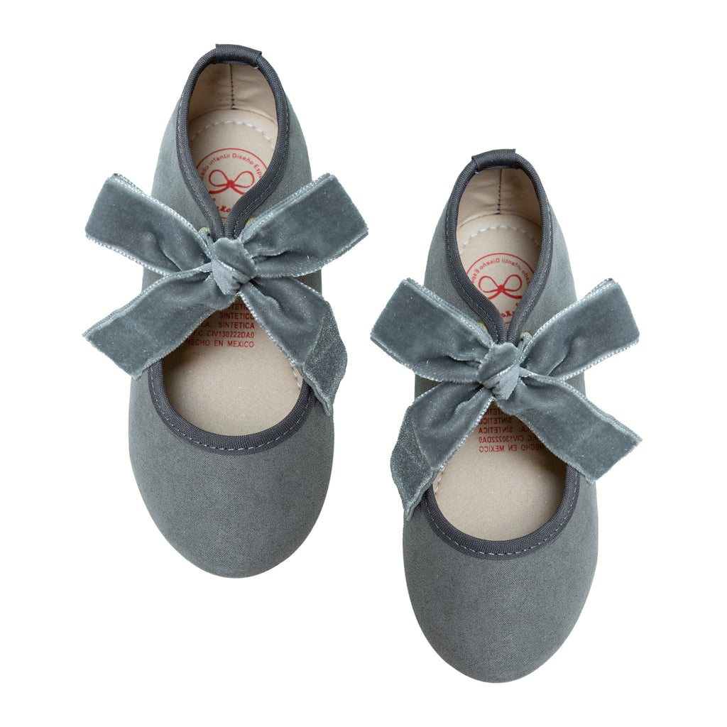 Merceditas Clásica Listón Terciopelo niña gris – calzado infantil español – Spañoletas México