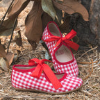 Merceditas cuadritos con listón rojo para niña – calzado infantil español hecho a mano – Spañoletas México
